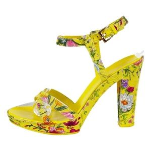 GUCCI Flora Platform Sandals Yellow Floral Canvas EU 38.5 Multicolor Heels Box